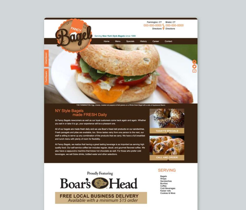 Fancy bagel website mockup
