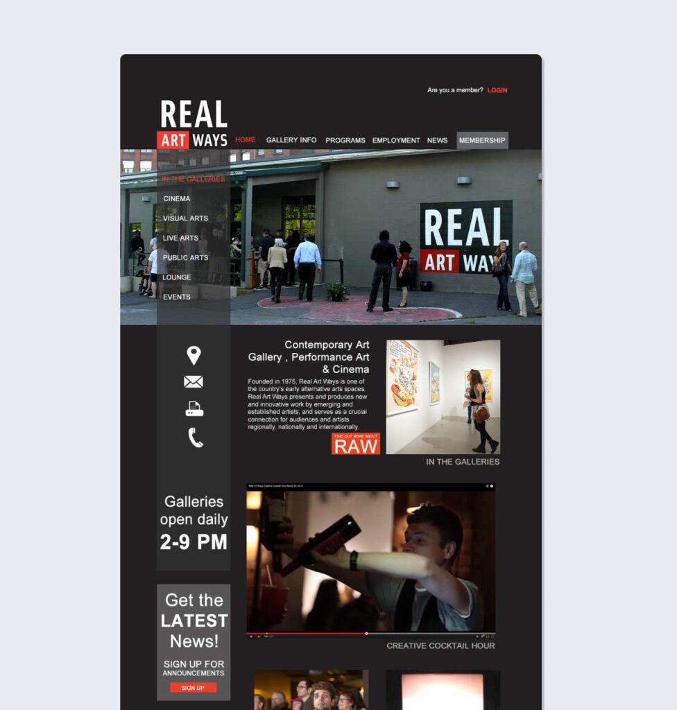 Real Art Ways website mockup