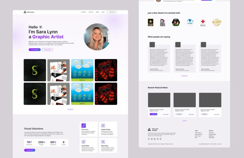 Sara Lynn Designs website mockup inner pages