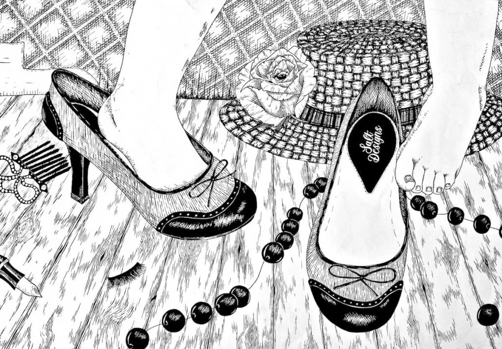 adolescence feet scramble pen and ink